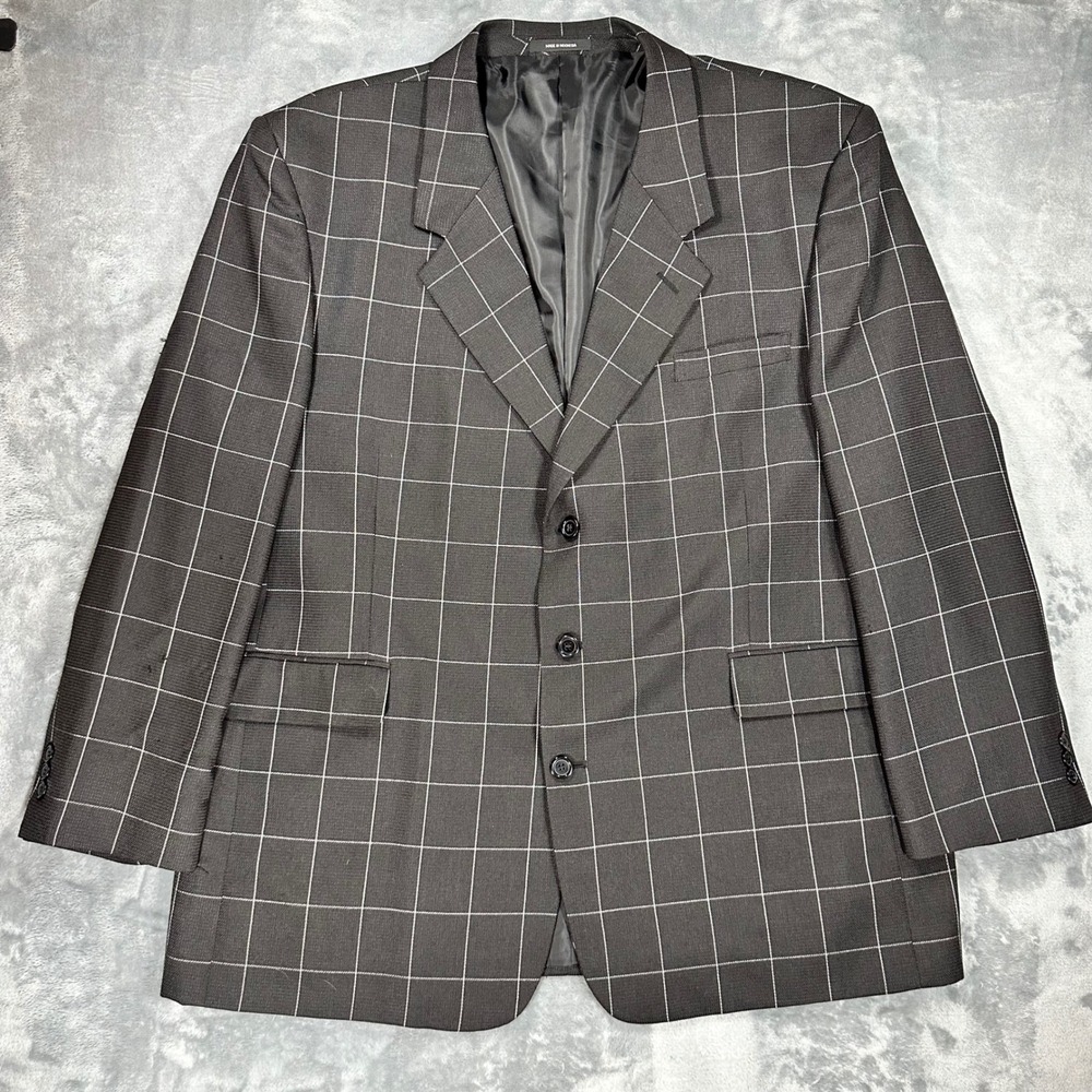 Giorgio Pacelli Mens 50R Blazer Jacket Grey Windowpane Plaid 3 Button Suit Coat